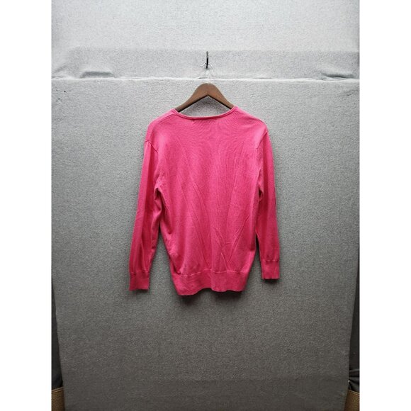 Ralph Lauren Sport Pink V-Neck Sweater L/G Cotton Blend Lightweight Womens Sweat - Picture 3 of 3